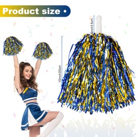 LINYAPRY 24 Pcs Metallic Cheerleading Pom Poms for Kids, Cheerleaders Cheer Pom Poms with Baton Handle, Cheering Squad Hand Flower for Adults Team Spirit Sports Game Dancing Party (Blue and Gold)