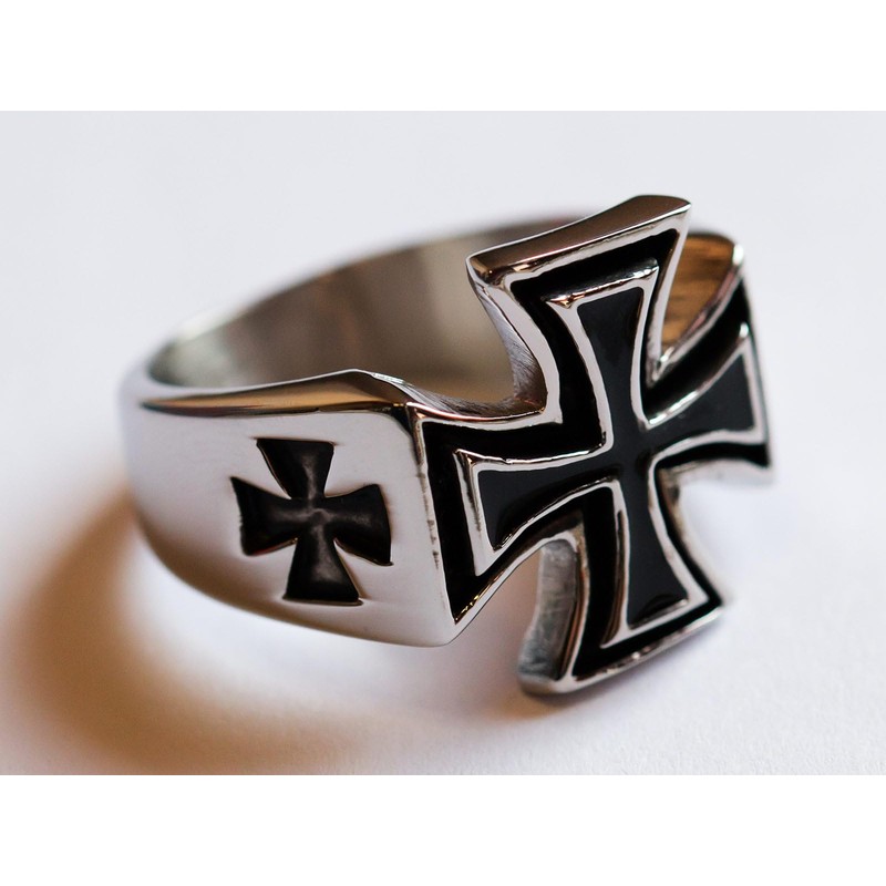 Fly Style Men's Stainless Steel Iron Cross Signet Ring, German