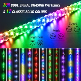 Nilight 2PCS 3FT Spiral RGB Led Whip Light w/RGB Chasing/Dancing Light RF Remote Control Lighted Antenna Whips for Can-am ATV UTV RZR Polaris Dune Buggy 4 Wheeler Offroad Jeep Truck, 2 Year Warranty