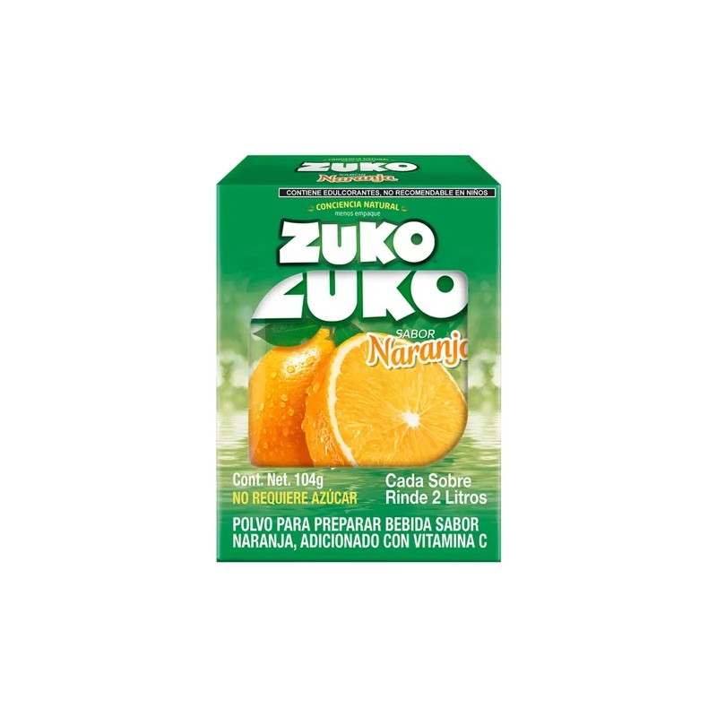 Zuko Naranja,bebida En Polvo 8 Sobres/13g, Rinde 2l C/u