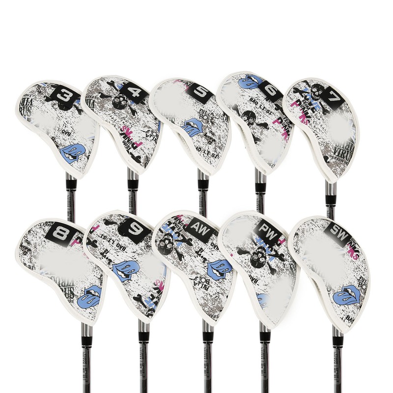 10pcs Golf Iron Covers Skull Pattern PU Scratch Proof Club