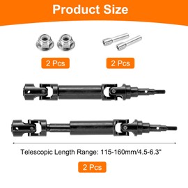 sourcing map 2Pcs 1/10 RC Drive Shaft Rear CVD Drive Shafts Metal Universal Replacement Upgrade Parts for 1/10 RC Cars,115-160mm