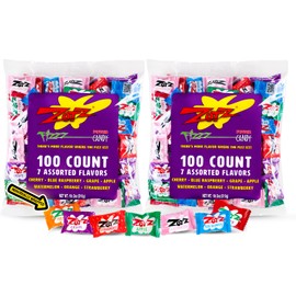 Zotz Fizzy Bulk Candy (Assorted, 200 Units)- Hard Candy Individually Wrapped- Assorted 7 Fruit Flavors, Cherry, Watermelon, Blue Raspberry, Apple, Orange & Grape- From Italy Since 1970