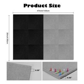 12 Pack Large Cork Board Alternative, 47" x 35" Bulletin Board, Felt Wall Tiles with Safe Removable Adhesive Tabs, Cork Boards for Walls Office School & Home