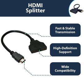 Pipestation HDMI Splitter 1 in 2 Out - HDMI Switch 4K 1080p - HDMI Splitter 1 in 2 Out to Switch Between Two Displays on One Input - HDMI Splitter Between Laptops, TVs, Games Consoles & More