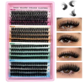 FANDIQ Fluffy Individual Eyelashes Set,60D+80D+100D+120D Volume Eyelashes Set 12-18mm 320pcs,Tatti Lashes Russian Strip D Curl DIY Lashes Kit with Eyelash Binding and
