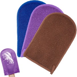 Paquete de 3 guantes exfoliantes de esponja africana de red, esponja de baño de limpieza profunda para piel muerta, guantes de ducha exfoliantes para hombres y mujeres (azul, morado, marrón