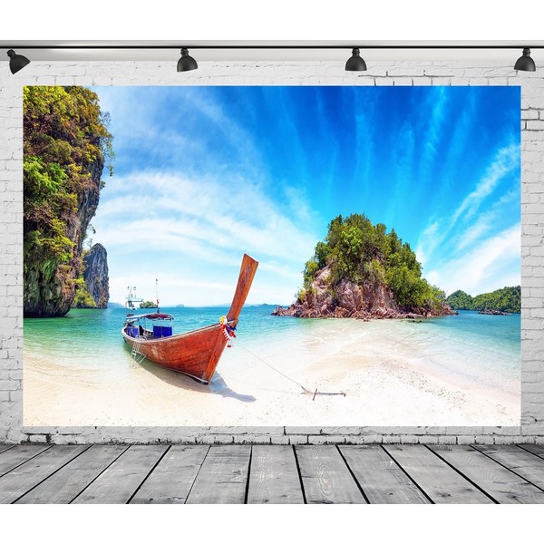 CORFOTO 7x5ft Fabric Thailand Paradise Beach Backdrop Traditional Longtail Boats