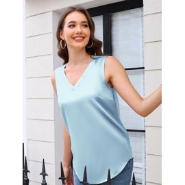 Mawor Camisole Tops for Women Silk Satin Summer Casual Sleeveless Camis Going Out Formal T Shirts Blouse Fashion Clothes Sky Blue XL