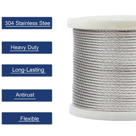 hannger 3/16" Stainless Steel Cable, 400FT Wire Rope, 7 x 19 Strand Aircraft Cable, 3700lbs Breaking Strength Metal Cable for Boat Lifts Cable, Zipline, Shade Sails