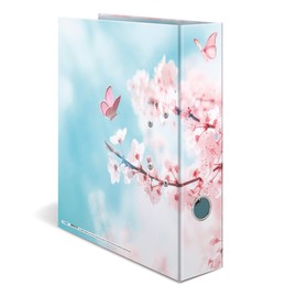 HERMA 19556 Folder A4 Flowers Cherry Blossom 7 cm Wide Sturdy Cardboard Coloured Outside and Inside Print in Design Ring Binder Lever Arch File Office Folder Motif Folder