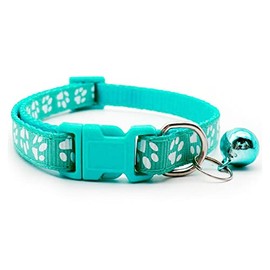 Pet Collar Adjustable Dog Cat Neck Bell Puppy Kitten Paw Print Safety Nylon Buckle Release (Mint Green)