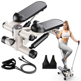 Athspo Total Body 2-in-1 Stepper Machine, Total Body Workout, Adjustable Hydraulic, Resistance Bands (White)