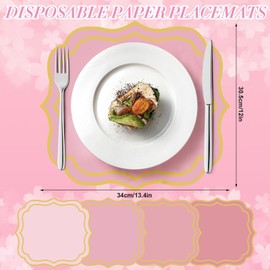 Stuffygreenus 100 Pcs Pink Paper Placemats 13.4 x 12 Inch Disposable Scalloped Paper Placemats Decorative Place Mat for Wedding Baby Shower Banquet Party Holiday Table Decor