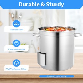 Stainless Steel Stockpot, 30 Quart Large Cooking Pots with 0.8mm Thick Bottom, Cookware Sauce Soup Pot with Handle and Hangable Lid, Heavy Duty Commercial Grade Stock Pot for Large Groups Events
