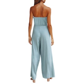 SEMATOMALA Mameluco largo de pierna ancha para mujer, sin tirantes, hombros descubiertos, recortado, cintura con nudo y cinturón, Azul claro, L