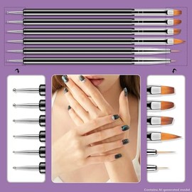 Juego de herramientas Artdone para uñas, 6 pinceles de doble punta para arte de uñas, pinceles de gel para uñas, pinceles delineadores, pinceles de di