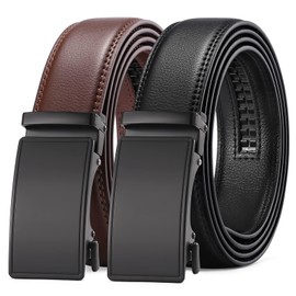 SENDEFN 2 Pack Ratchet Belts for Men, Mens Leather Belt in Gift Set Box for Dress Casual, Size Adjustable Trim to Fit