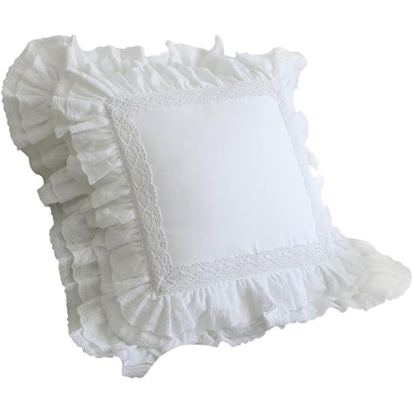 100% Cotton Ruffle Lace Antique Throw Pillow Case Cushion Cover 45x45cm Ruffled White Square Cushion Cover Nordic Shabby Decor Antique Linen