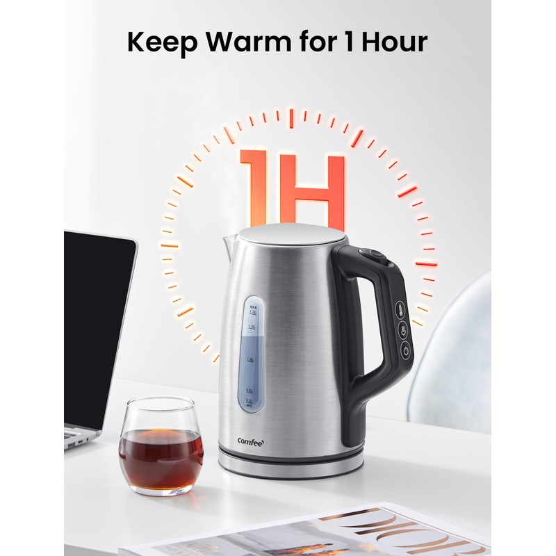 COMFEE' Stainless Steel Electric Kettle, Temperature Control with 6 Presets,
