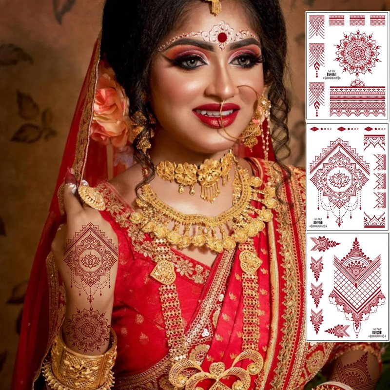 mdgfge Brown Red Henna Tattoo Kit, Lace Fake Tattoos Temporary