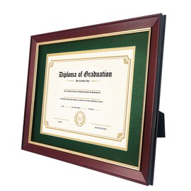 FramePro 8.5x11 & 11x14 Diploma & Certificate Frames with Forest over Gold Mat, Real Wood with Gold Trim, Mahogany Frame with Tempered Glass