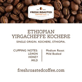 Fresh Roasted Coffee, Ethiopian Yirgacheffe Kochere, 12 oz, Medium Roast, Kosher, Whole Bean