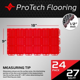 Caliber ProTech Garage Flooring Tiles, 9” x 18” Interlocking Tiles, Red, 24-Pack