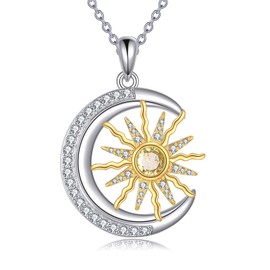 ONEFINITY Sun and Moon Necklace 925 SterAling Silver Moon and Sun Pendant Necklace Celestial Jewellery Present for Women