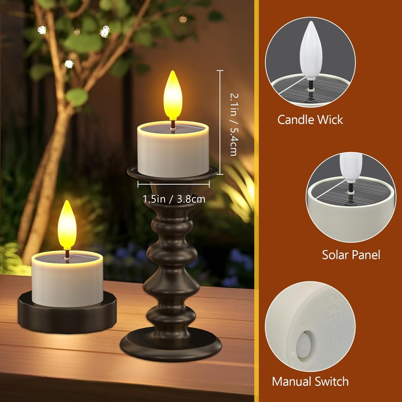 PChero 6 Pack Solar Tea Lights Outdoor Waterproof, Small Solar