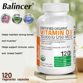 Balincer Vitamin D3 Capsules 10000 IU Immune Support Bone Muscles Healthy 120 Organic