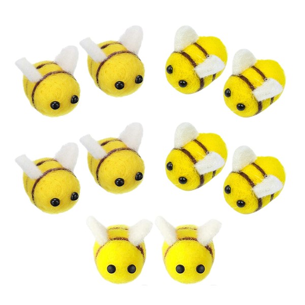 PXRLMYF Pack of 10 Felt Bee Decoration, DIY Wool Felt Bee Craft, Wool Felt Bee Decoration for DIY Crafts, Party, Clothing, Hat, Costume, Home Decor, Yellow, 13 x 12 x 2 cm