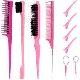 Slzhds 10 Pcs Peine para Peinar Cabello, Kit de Peines para Peinar el Cabello, Cepillo de Nailon para Cabell, Cepillos de Peine para Burlas para el Cabello para Mujeres, Hombres,Niños,Barbería (Rosa)