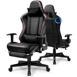 GTPLAYER Gaming Chair with Bluetooth Speakers and Footrest, Ergonomic Gamer Chair with Reclining Backrest, 3D Armrests, Adjustable Seat Height, Computer Desk Chair for Adults (Black)