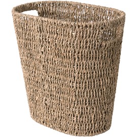StorageWorks Wicker Waste Basket, Wicker Trash Basket with Built-in Handles, Handwoven Seagrass Trash Can, Wicker Garbage Can for Bedroom, Bathroom, 1 Pack