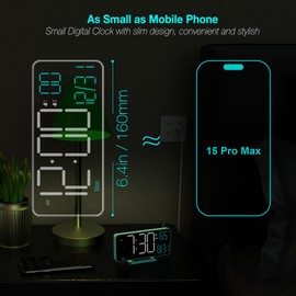 KOSUMOSU Digital Alarm Clock, 6.7in Digital Clock for Bedroom, Auto Dimming, Room Temperature, Day of The Week, Seconds, Date, Desk Clocks for Living Room, Alarm Clocks for Bedrooms