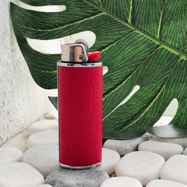 Metal Leather Lighter Case Cover Holder fits BIC Full Standard Size Lighter J6 Metal Lighter Case Cover Holder Vintage Retro Lighter case in Red Color