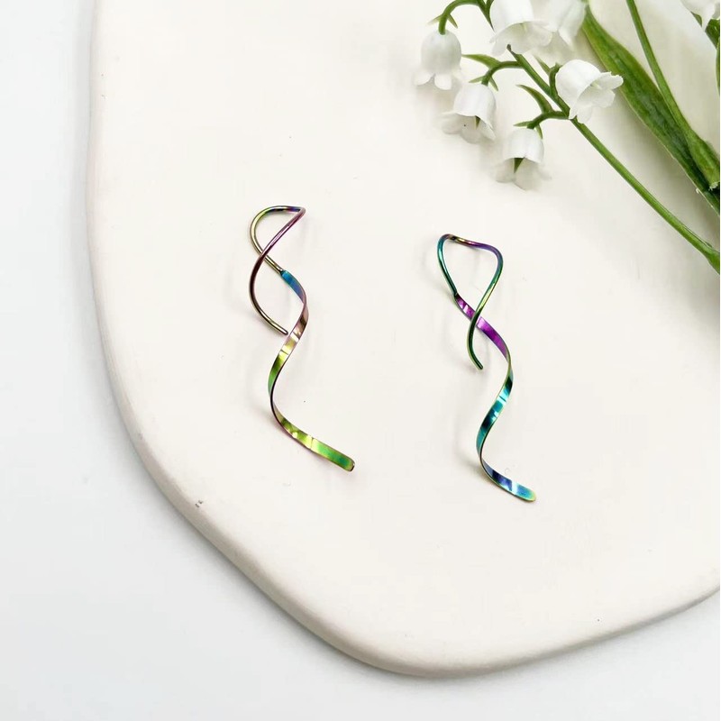 Spiral Threader Earrings for Women Handmade Spiral Earrings Twisted Curved