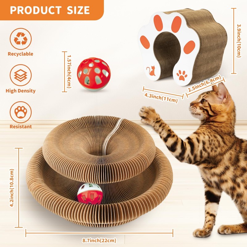 MAXTOOA Magnetic Reversible Cat Cardboard Scratcher Collapsible Interactive Cat Toy