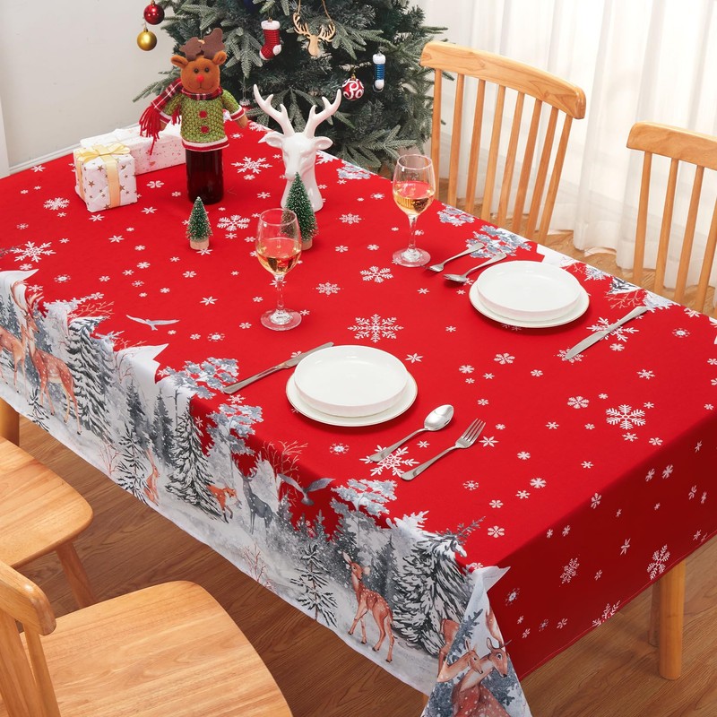 CAROMIO Christmas Table Cloth Waterproof Wipeable Tablecloth Wrinkle-Resistant Table Cover,