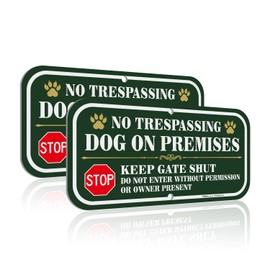 Faittoo No Trespassing Dog On Premises Keep Gate Shut Sign, 2 Pack 12 x 6 inch Rust Free Reflective Aluminum Dog Sign, Weather Resistant, Waterproof, Easy to Install