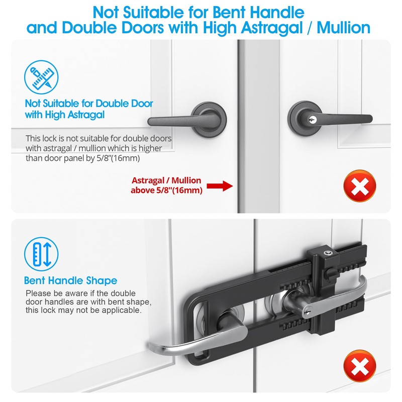 AST Childproof Double Door Security Lock, Adjustable Keyed French Door