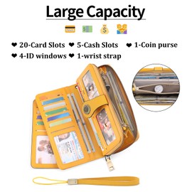 SENDEFN Wallets for Women RFID Blocking Credit Card Holder Large Capacity Wristlet Leather Wallets Purse