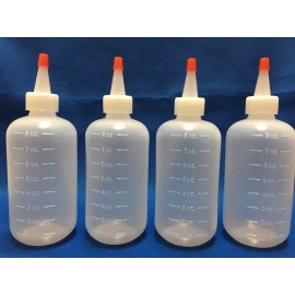 Global 4 pack of 8oz (240mL) Plastic Boston Round Squeeze Bottles + Yorker Caps LDPE