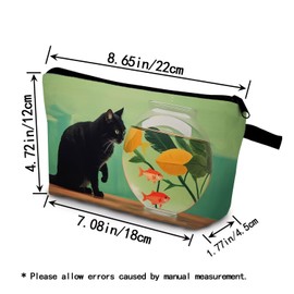 YULUENZE Cat Near Fish Tank Makeup Bag Cute Small Organizer Bag with Zipper Cat Near Fish Tank Cosmetic Bag Aesthetic Birthday Present for Women Sisters Friends -1