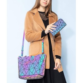 LOVEVOOK Geometric Luminous Purses and Handbags for Women Holographic Reflective Crossbody Bag Wallet, Gifts for Women