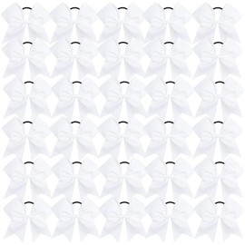 30PCS 8" Large White Cheer Bows Hair Bows Ponytail Holder Handmade for Girls Teens Softball Cheerleader Sports (White)