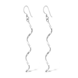 Minimalist Ribbon Spiral Twist Boho .925 Sterling Silver Dangle Earrings