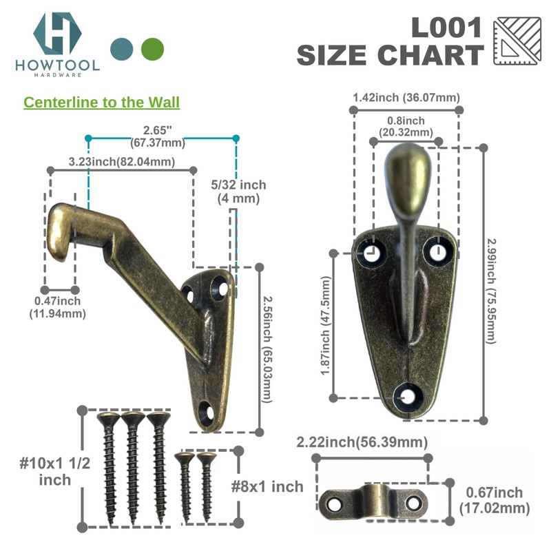 Heavy Duty Handrail Bracket Antique Brass, 3 Pack | HOWTOOL