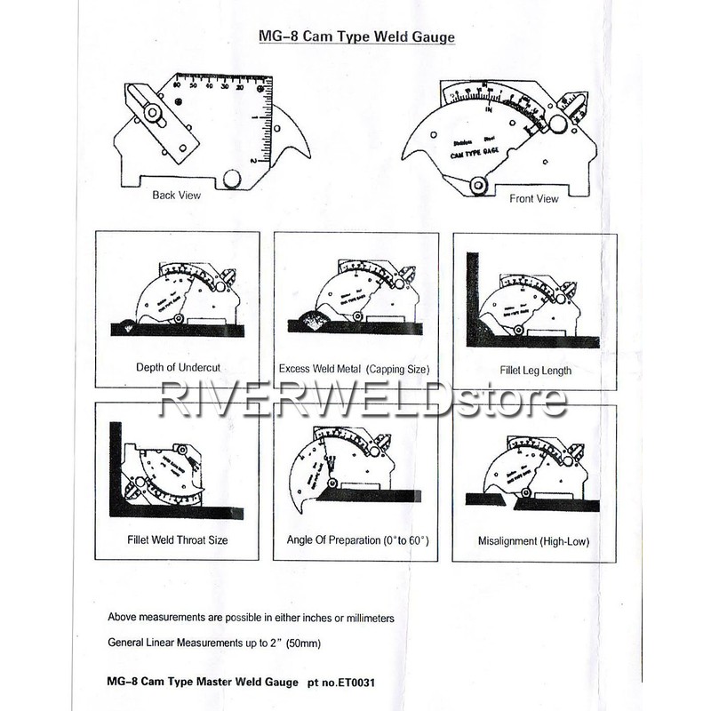 RIVERWELD Bridge Cam Gage Test Ulnar Welding Inspection Gauge Checks